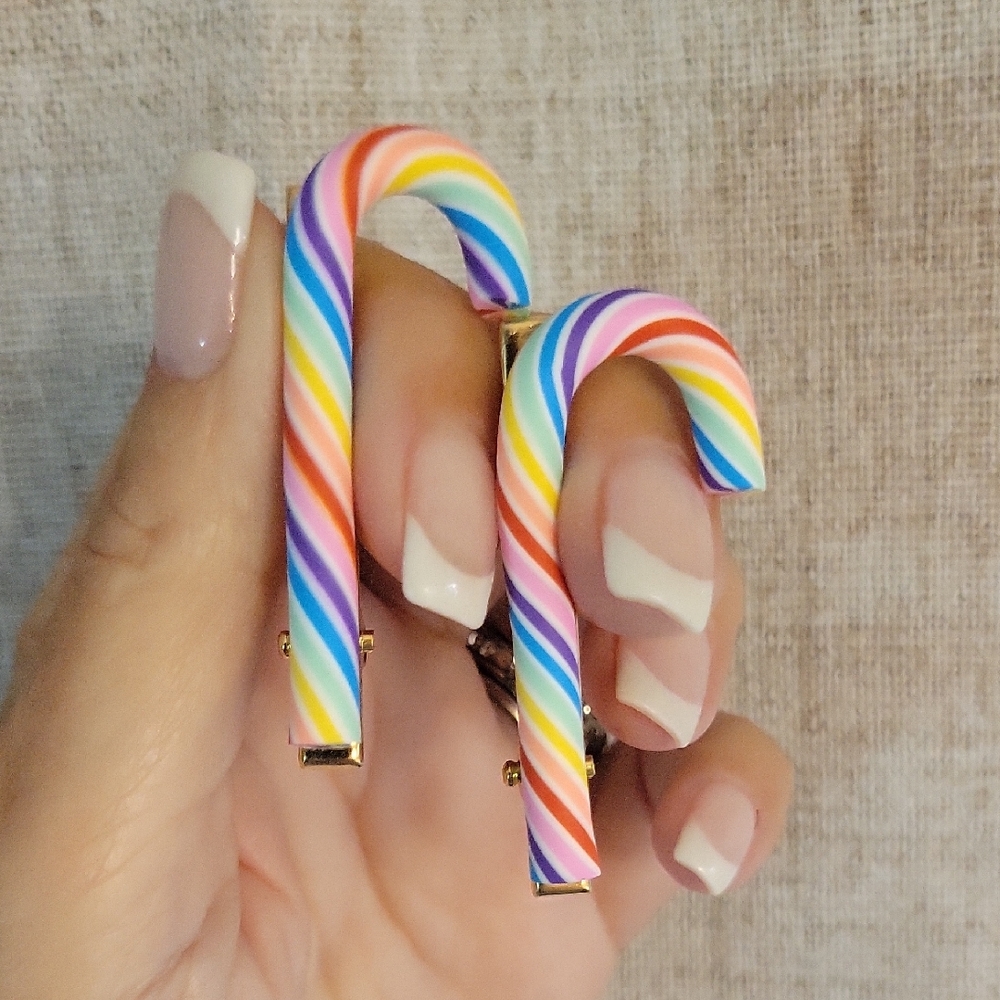 Rainbow Candy Cane Hair Clips, Set Of Two